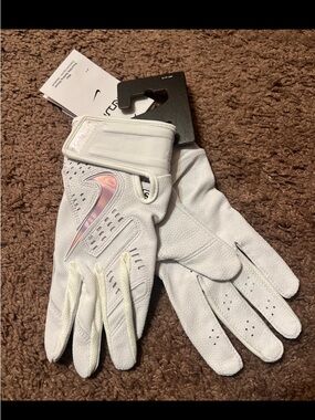 Nike Trout Elite Baseball Batting Gloves White Iridescent Size Small